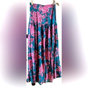 Summer pink and blue floral midi skirt XS